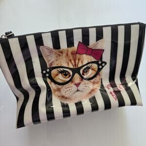 Betsey Johnson Striped Cat Cosmetic Wristlet Bag‎